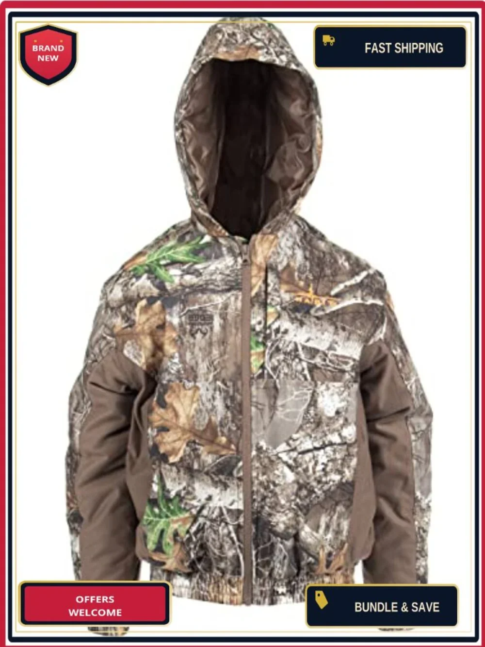 Insulated Waterproof Windproof Youth Bomber Jacket with Hood - Polyester
